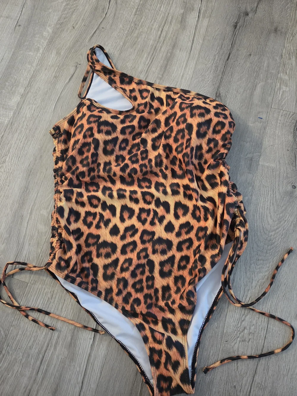 Leopard Print One-Shoulder  One-Piece Swimsuit - Brown